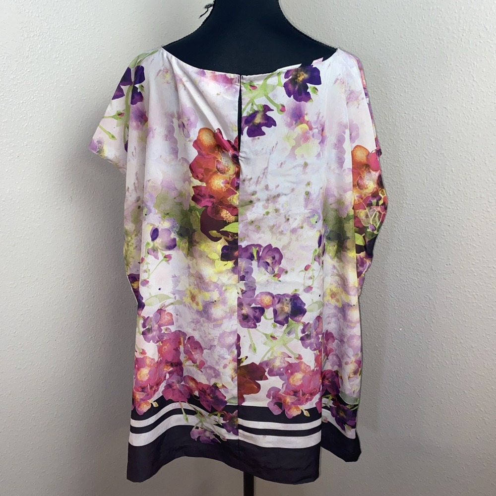 Liz‎ Claiborne Blouse Women's 3X Colorful Floral Black Striped Keyhole Closure - Picture 4 of 10